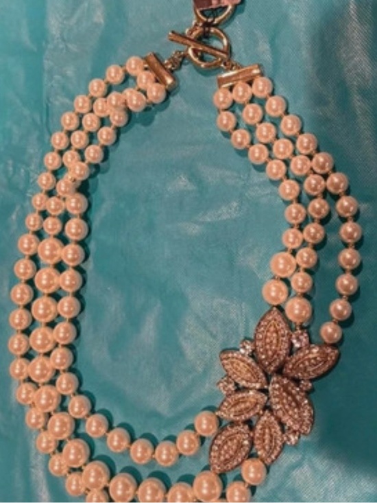 Anne Klein Jewelry - Anne Klein Ivory Pearl Multi-Strand Necklace with Crystal Flower